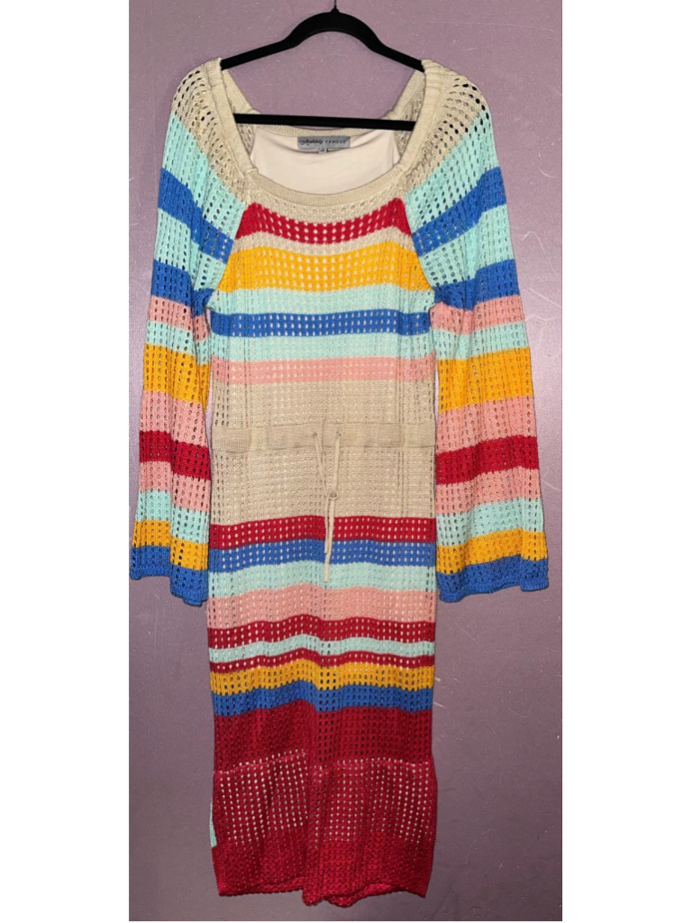 Women's Absolutely Famous Crochet Midi Dress 1X Beige Multicolor